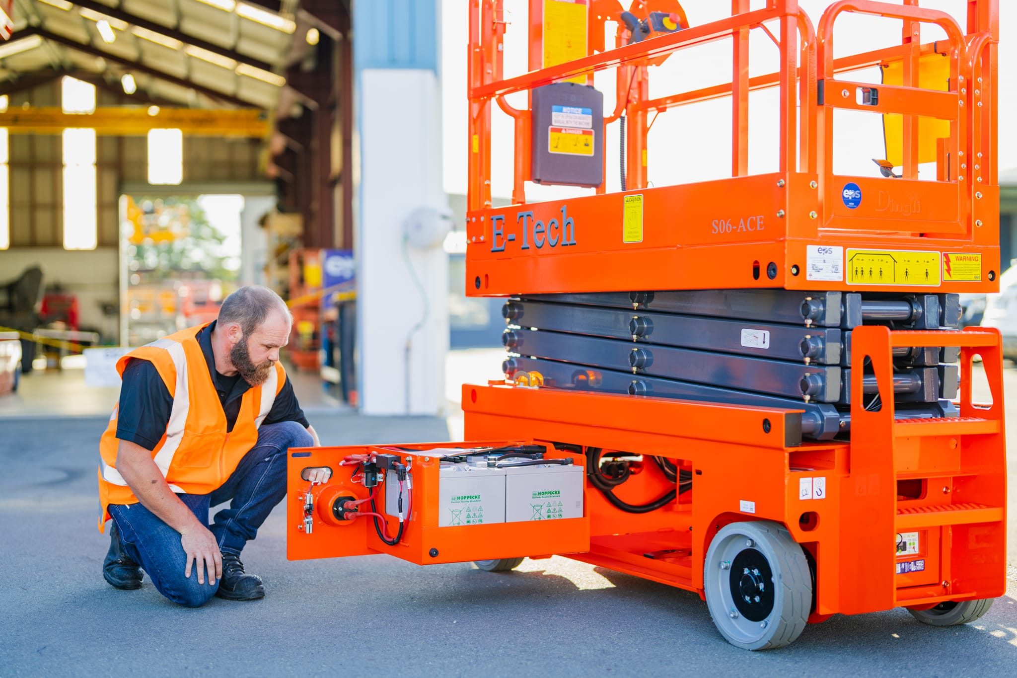 A major inspection of an elevated platform scissor lift by EPS Australia